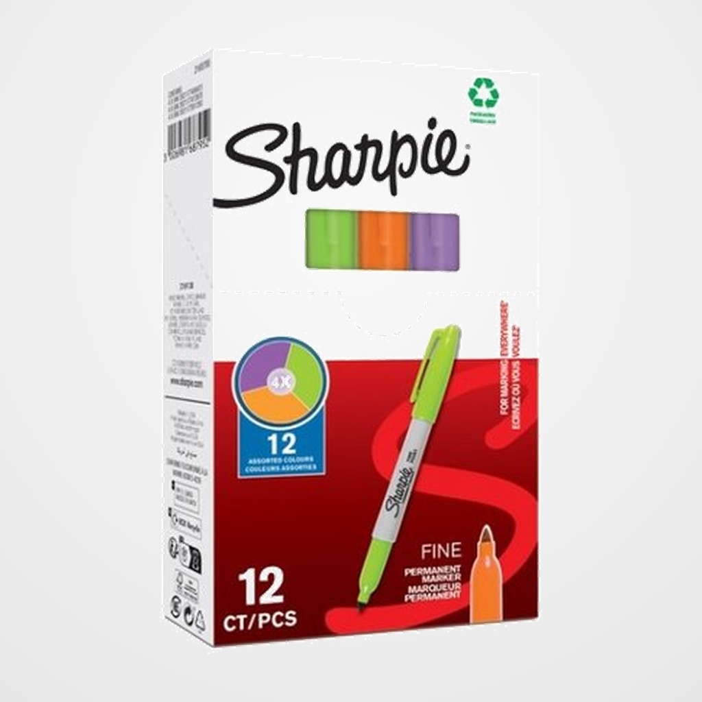 ROTULADOR PERMANENTE SHARPIE FINE SURTIDO CAJA DE 12 (4x Lima, 4x Naranja, 4x Boysenberry)