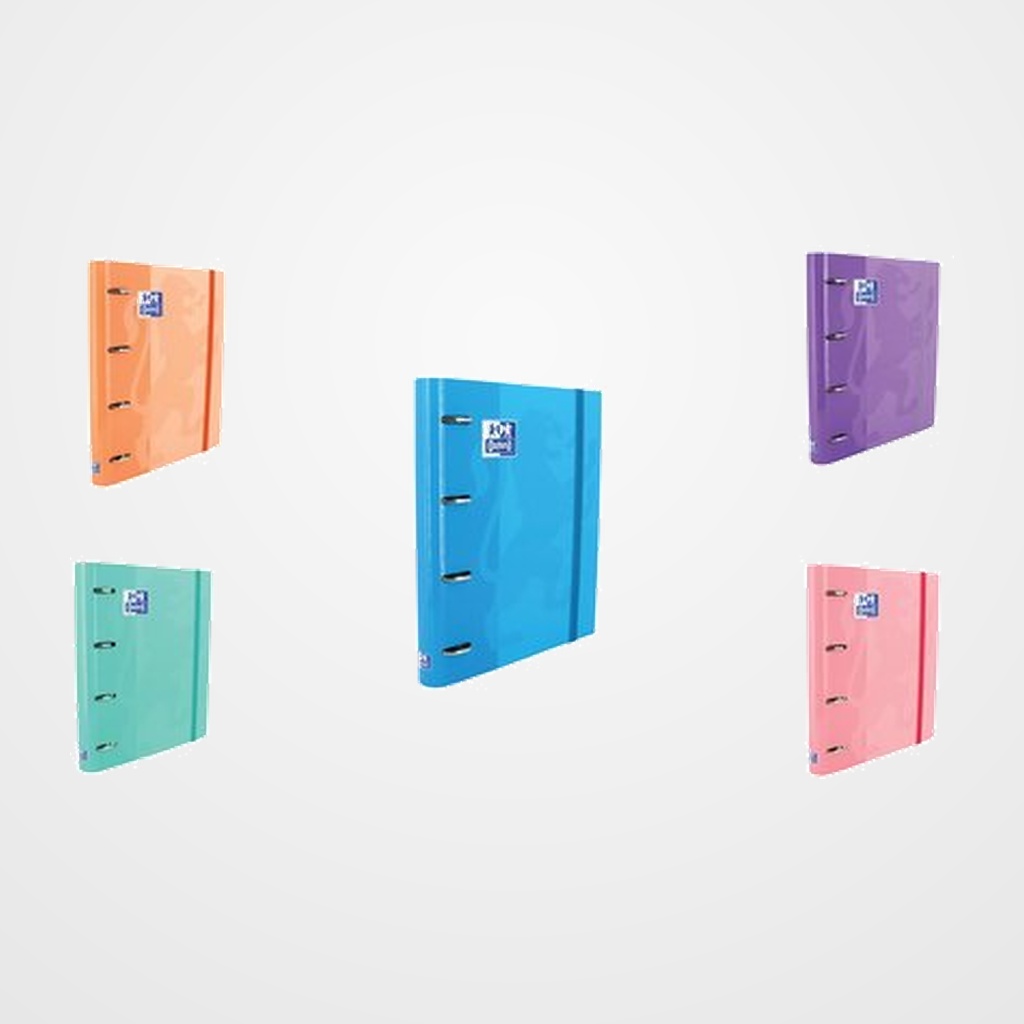 CARPEBLOC OXFORD SCHOOL EUROPEANBINDER CLASSIC A4+ 4 an.MIXTAS 35mm con RECAMBIO 100 hj. CUADRIC.5x5 SURTIDO (5 col. tendencia) (Pack carpebloc, recambio planner y sobre velcro)