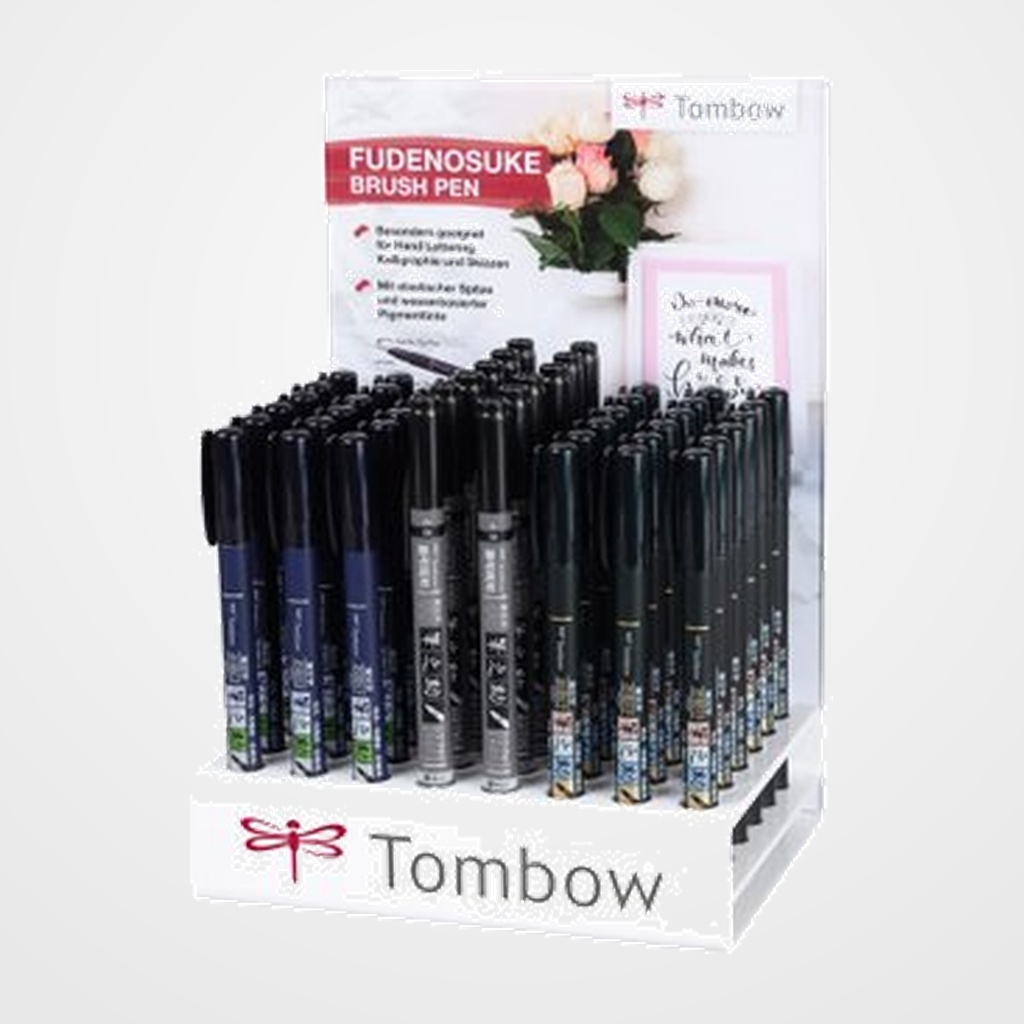 ROTULADOR TOMBOW CALIGRAFIA FUDENOSUKE EXPOSITOR de 48 (18x punta dura negro, 18x punta blanda negro, 12x 2 puntas blandas negro/gris)