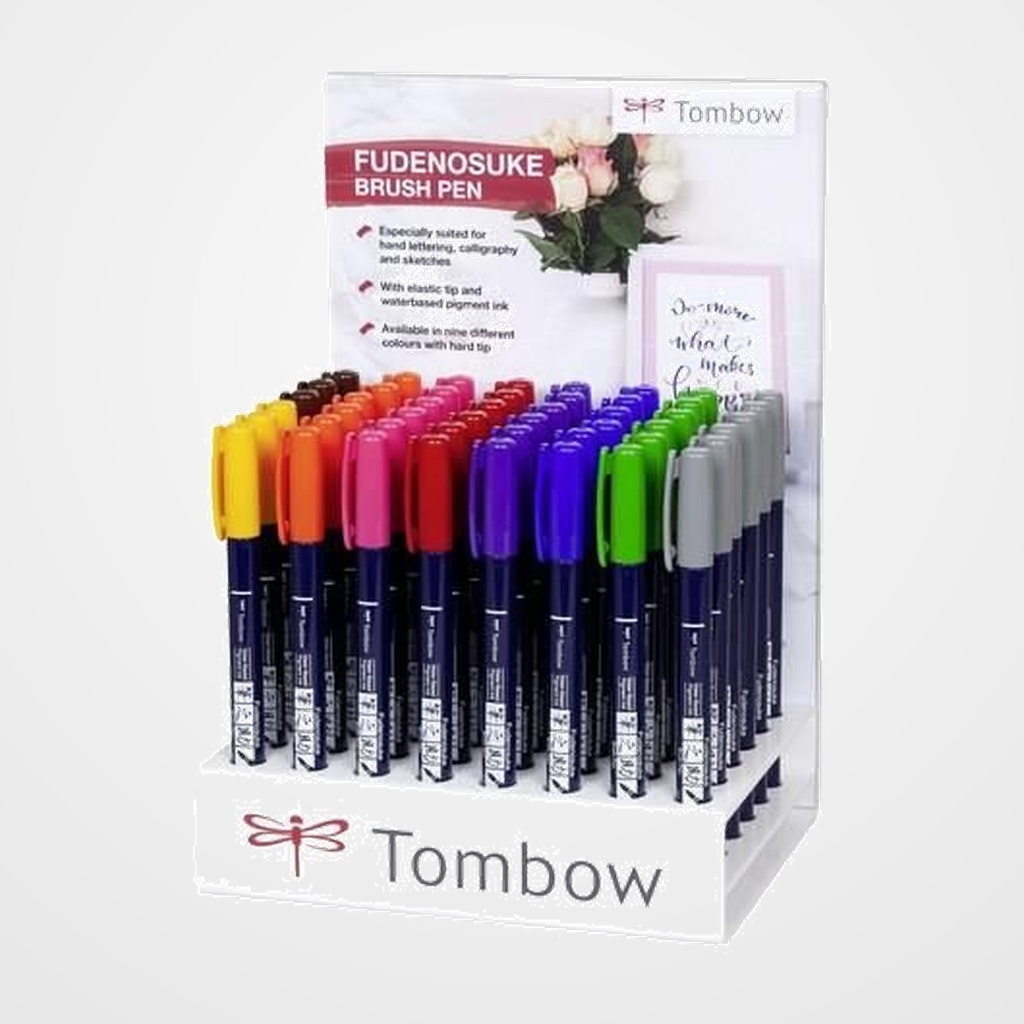 ROTULADOR TOMBOW CALIGRAFIA FUDENOSUKE PUNTA DURA EXPOSITOR de 48 (6x verde, 6x azul, 6x violeta, 6x rosa, 6x rojo, 6x naranja, 6x gris, 3x amarillo y 3x marron)