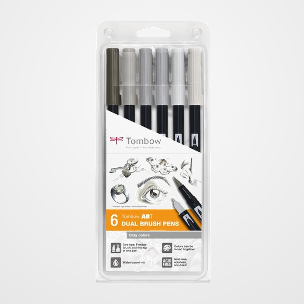 ROTULADOR TOMBOW DOBLE PUNTA PINCEL GAMA DE GRISES ESTUCHE de 6