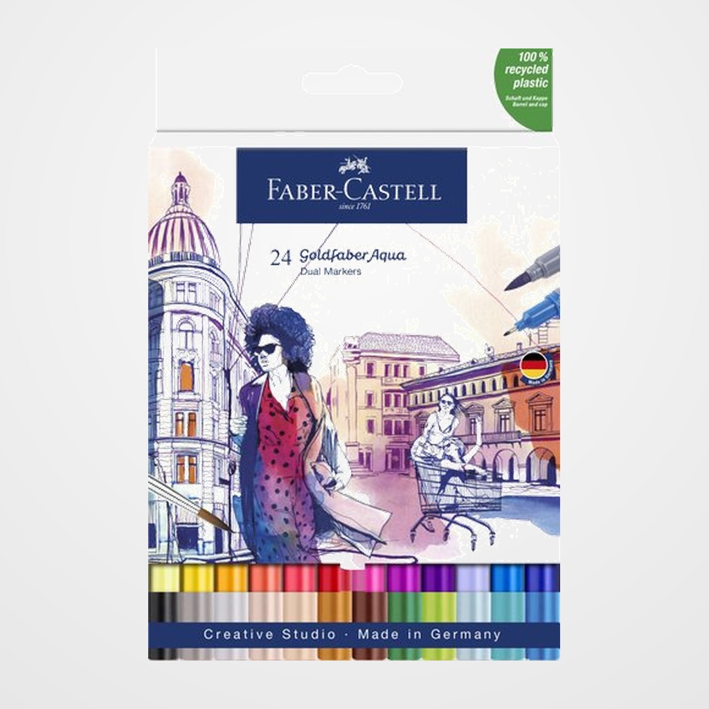 ROTULADORES ACUARELABLES FABER-CASTELL GOLDFABER AQUA DUAL MARKERS estuche de 24 SURTIDOS.