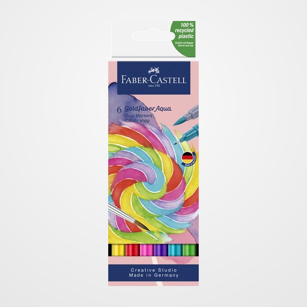 ROTULADORES ACUARELABLES FABER-CASTELL GOLDFABER AQUA DUAL MARKERS estuche de 6 CANDY