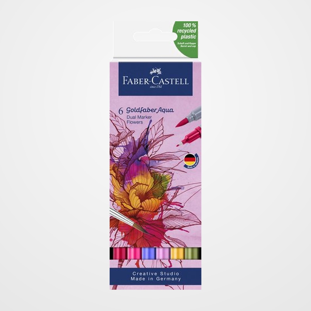 ROTULADORES ACUARELABLES FABER-CASTELL GOLDFABER AQUA DUAL MARKERS estuche de 6 FLOWER