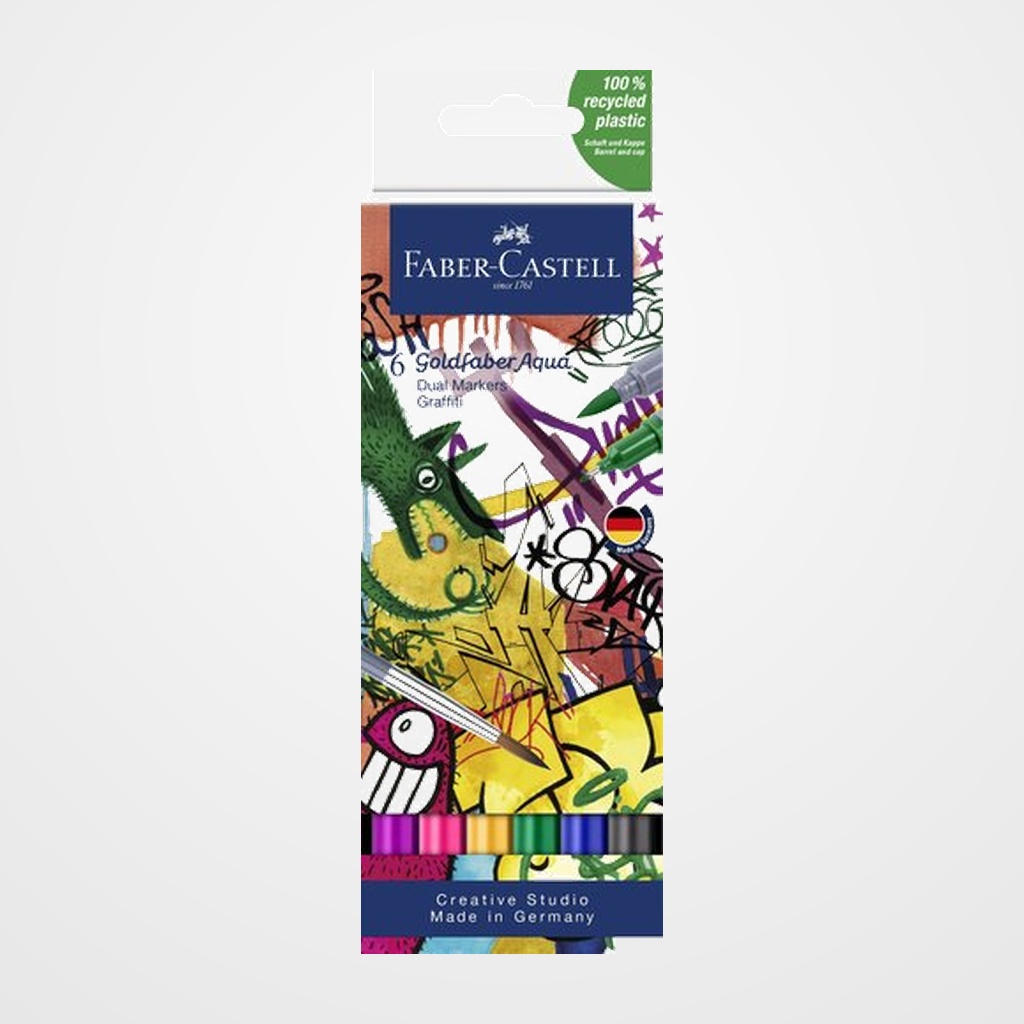ROTULADORES ACUARELABLES FABER-CASTELL GOLDFABER AQUA DUAL MARKERS estuche de 6 GRAFFITI