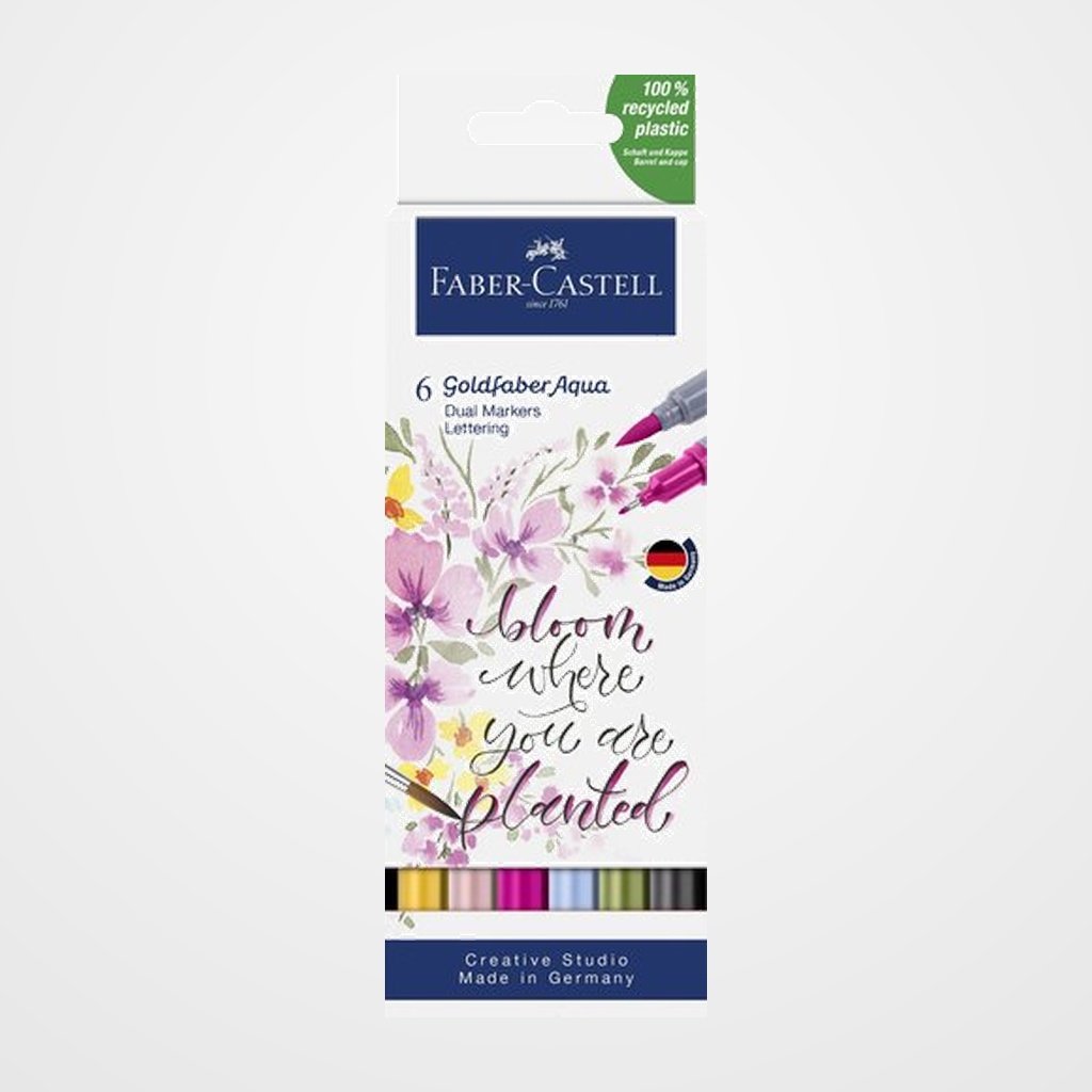 ROTULADORES ACUARELABLES FABER-CASTELL GOLDFABER AQUA DUAL MARKERS estuche de 6 LETTERING