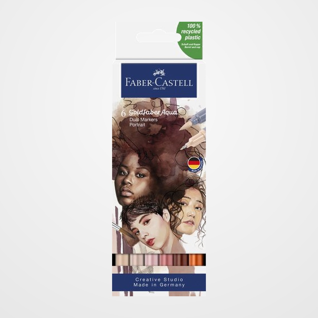 ROTULADORES ACUARELABLES FABER-CASTELL GOLDFABER AQUA DUAL MARKERS estuche de 6 PORTRAIT