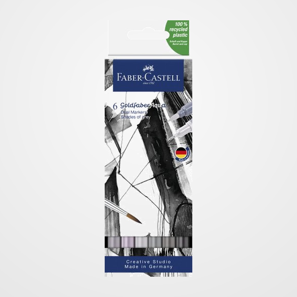 ROTULADORES ACUARELABLES FABER-CASTELL GOLDFABER AQUA DUAL MARKERS estuche de 6 SHADES OF GREY