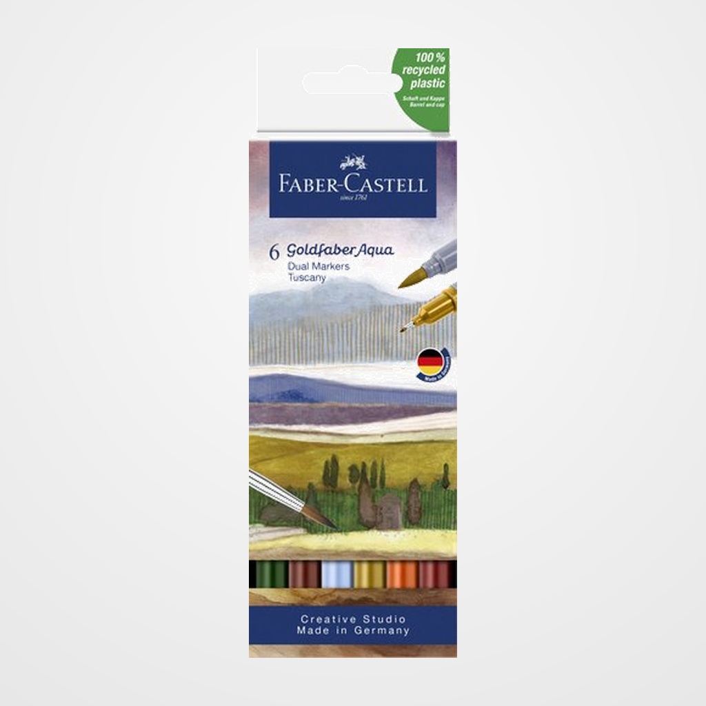 ROTULADORES ACUARELABLES FABER-CASTELL GOLDFABER AQUA DUAL MARKERS estuche de 6 TUSCANY