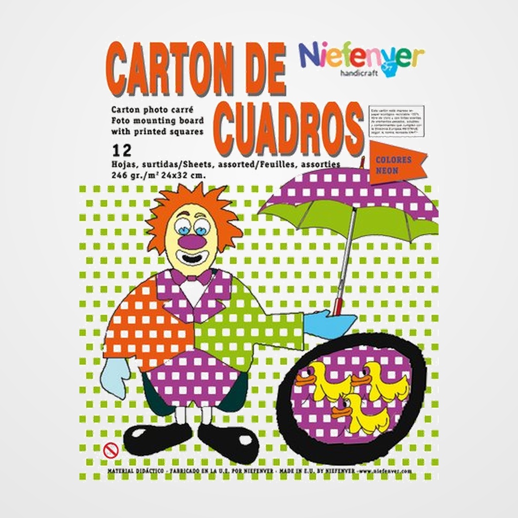 SCRAPBOOKING CARTULINA NIEFENVER IMPRESA 24x32cm. 300gr. CUADRO NEON PACK de 12