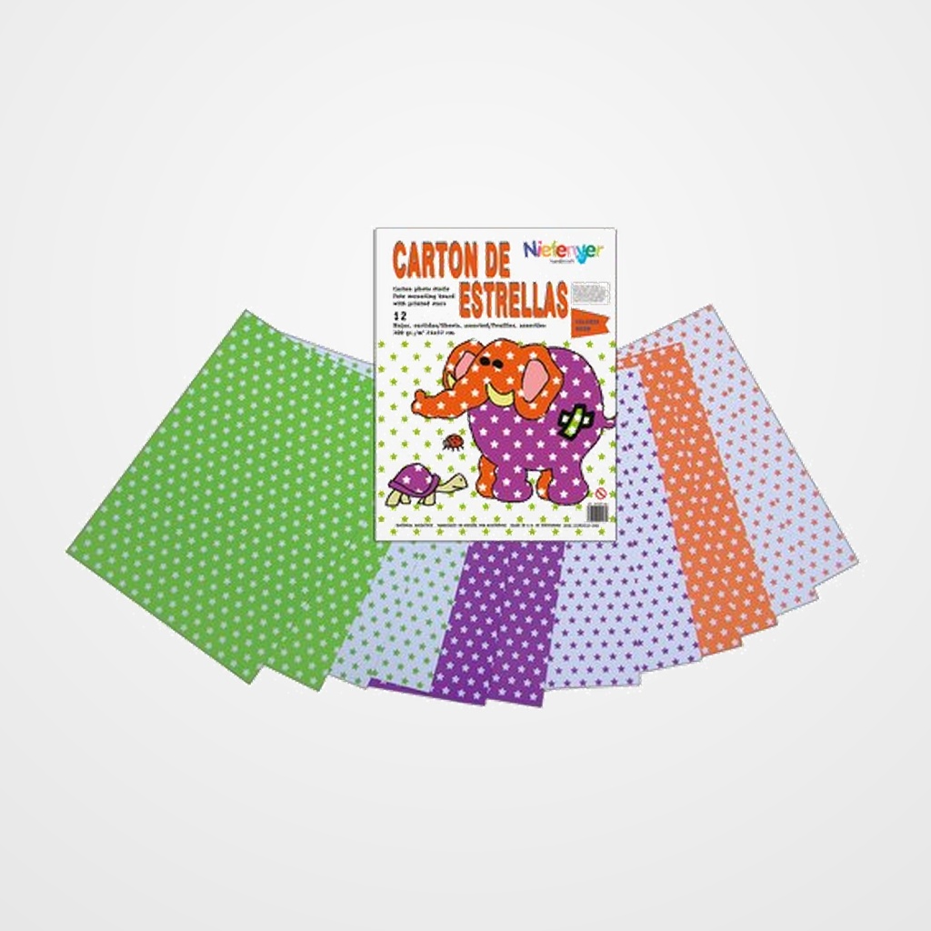 SCRAPBOOKING CARTULINA NIEFENVER IMPRESA 24x32cm. 300gr. ESTRELLA NEON  PACK de 12