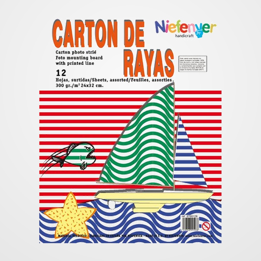 SCRAPBOOKING CARTULINA NIEFENVER IMPRESA 24x32cm. 300gr. RAYAS, PACK 12