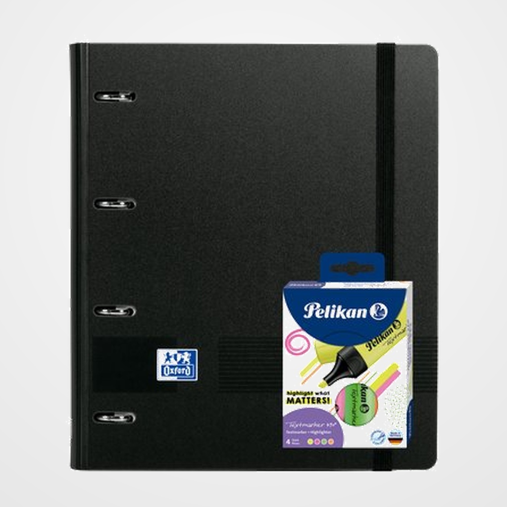 CARPEBLOC OXFORD SCHOOL EUROPEANBINDER LIVE&GO POLYFOAM A4+ 4 an.MIXTAS 35mm con RECAMBIO 80 hj. CUADRIC.5x5 NEGRO (Pack carpebloc, pizarra W&E, sticker removibles y marcadores fluor textmarket 490 neon pack de 4)