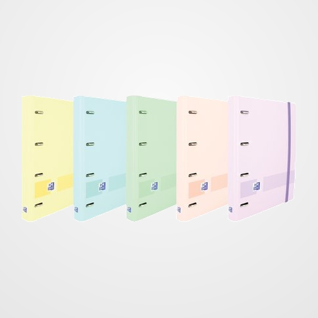 CARPEBLOC OXFORD SCHOOL EUROPEANBINDER LIVE&GO POLYFOAM A4+ 4 an.MIXTAS 35mm con RECAMBIO 80 hj. CUADRIC.5x5 SURTIDO CON SEPARADORES  (5 col. pastel) (Pack carpebloc, recambio extra 5 col. y separadores de PP)