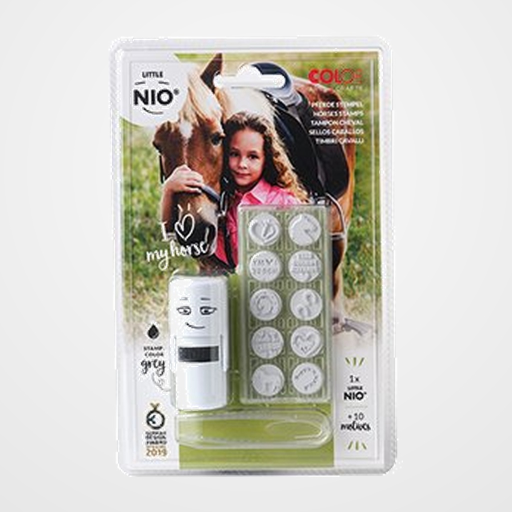 SELLO ent.AUT. COLOP PRINTER LITTLE NIO Ø17mm CON 10 GOMAS INTERCAMBIABLES CON MOTIVOS PARA EQUITACION. GRIS (154845)