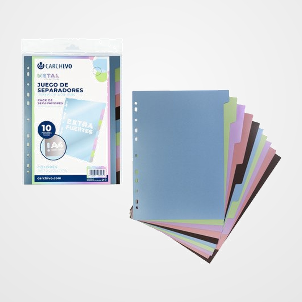 SEPARADORES CARCHIVO METAL PP EXTRA FUERTE A4 10 pestañas