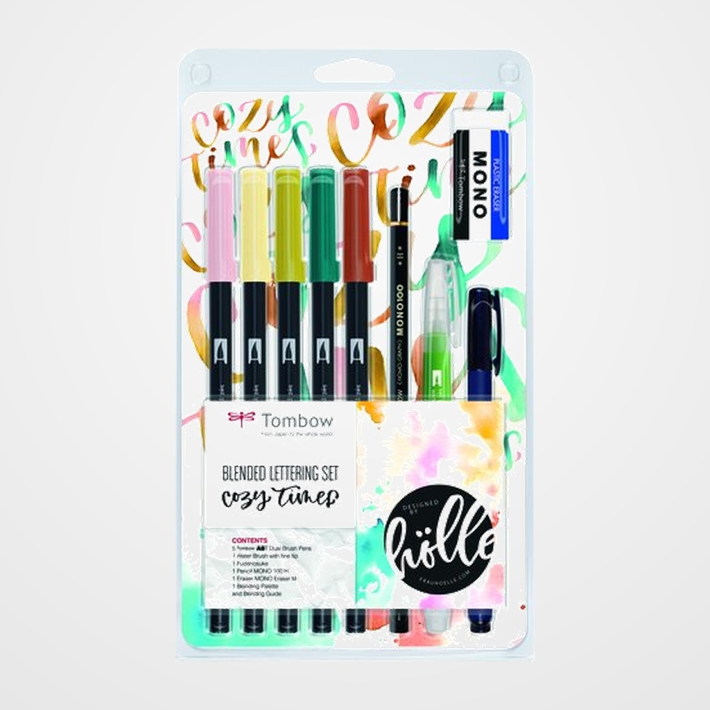 SET LETTERING TOMBOW COZY TIMES 5 ROT. ABT DUAL BRUSH + 1 PINCEL WATER BRUSH + 1 LAPIZ GRAFITO +  1 ROT. CALIGRAFIA DURO Y BLANDO  + 1 GOMA + PALETA DE MEZCLAS Y MANUAL INSTRUCCIONES B/10