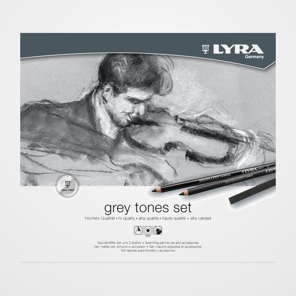 SET LYRA REMBRANDT TONOS GRISES CAJA METALICA DE 25