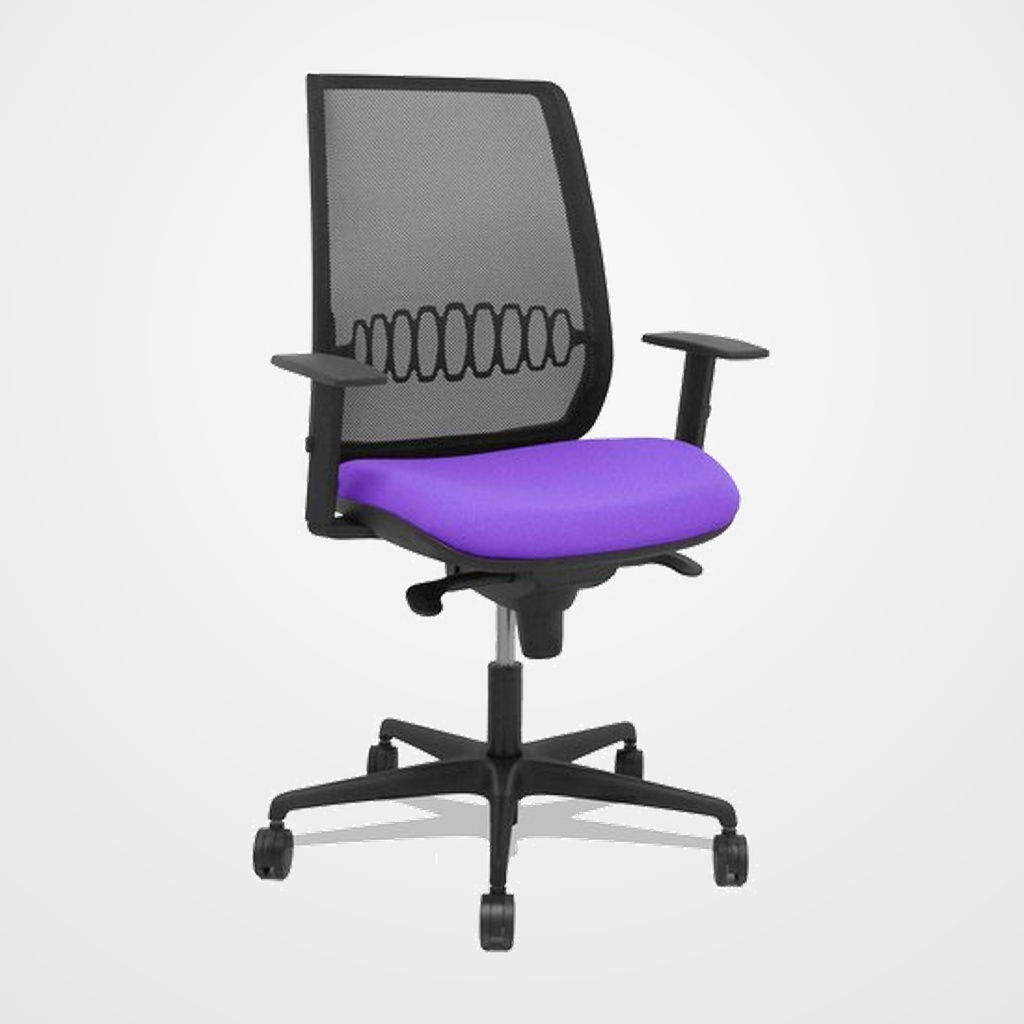 SILLA PIQUERAS Y CRESPO ALARES BRAZOS REGULABLES ERGONOMICA MECANISMO SINCRO RESPALDO MALLA NEGRA ASIENTO TAPIZADO BALI LILA