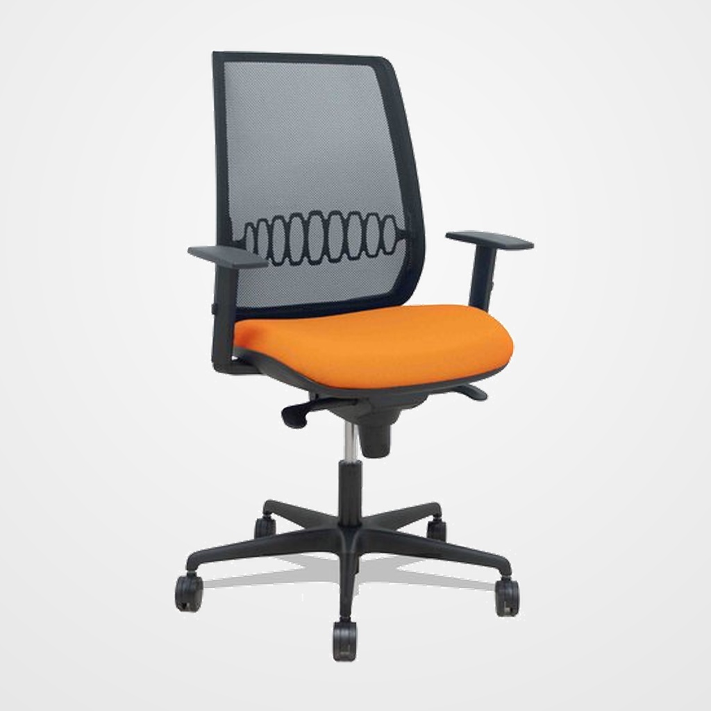SILLA PIQUERAS Y CRESPO ALARES BRAZOS REGULABLES ERGONOMICA MECANISMO SINCRO RESPALDO MALLA NEGRA ASIENTO TAPIZADO BALI NARANJA