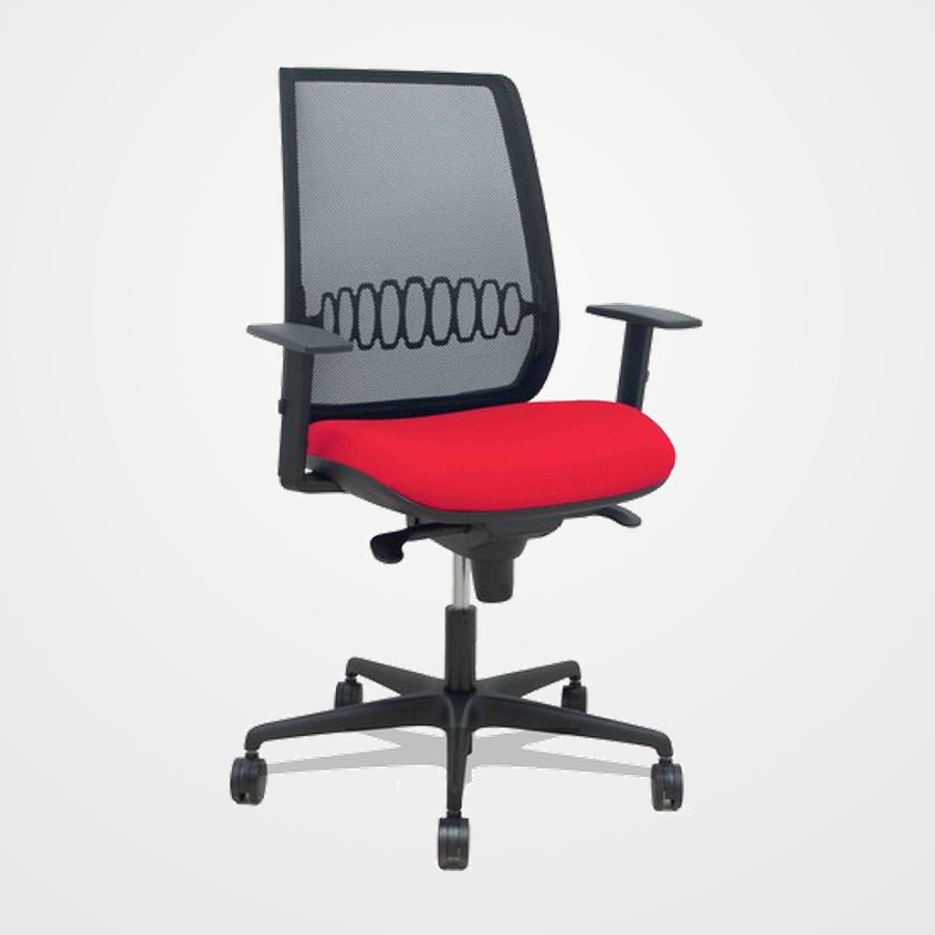 SILLA PIQUERAS Y CRESPO ALARES BRAZOS REGULABLES ERGONOMICA MECANISMO SINCRO RESPALDO MALLA NEGRA ASIENTO TAPIZADO BALI ROJO