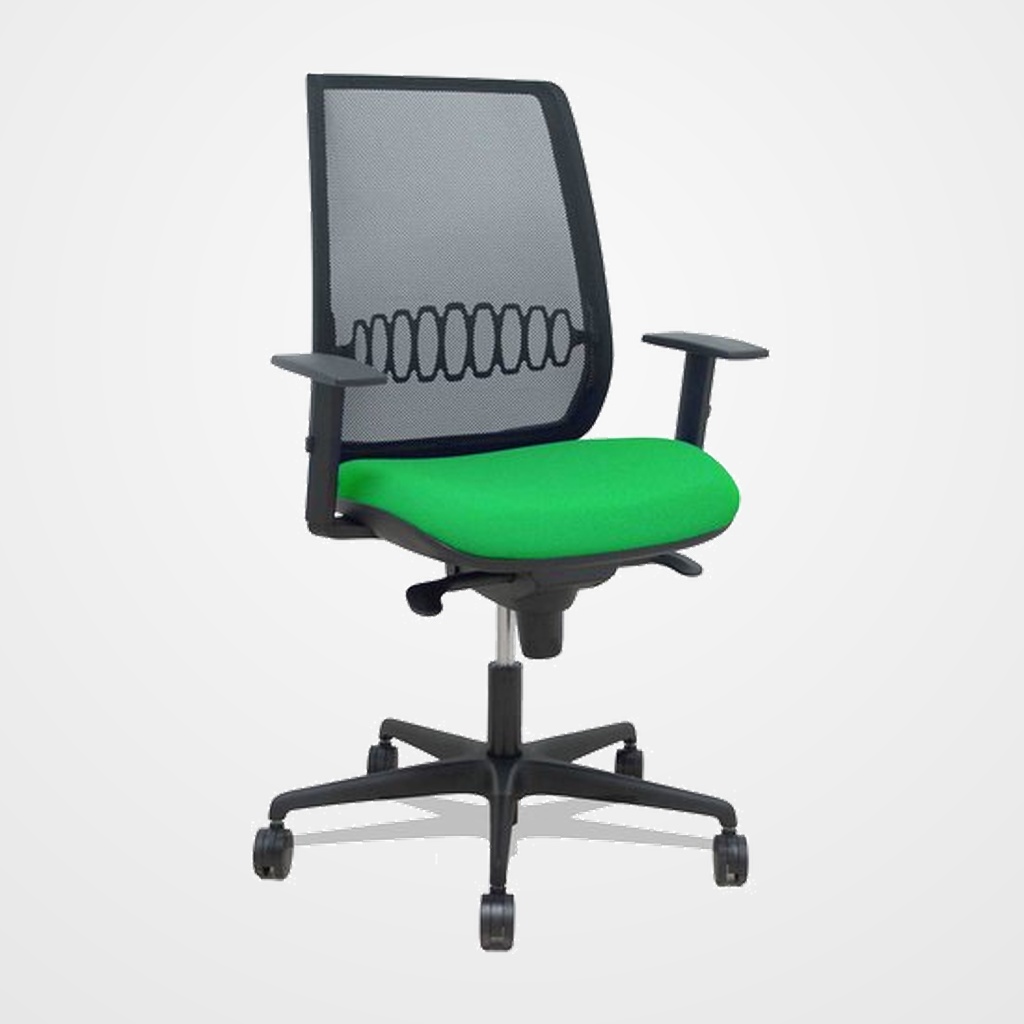 SILLA PIQUERAS Y CRESPO ALARES BRAZOS REGULABLES ERGONOMICA MECANISMO SINCRO RESPALDO MALLA NEGRA ASIENTO TAPIZADO BALI VERDE