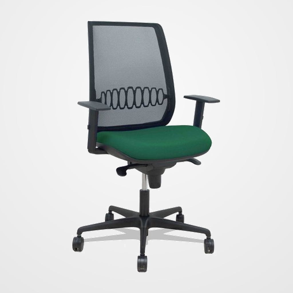 SILLA PIQUERAS Y CRESPO ALARES BRAZOS REGULABLES ERGONOMICA MECANISMO SINCRO RESPALDO MALLA NEGRA ASIENTO TAPIZADO BALI VERDE BOTELLA