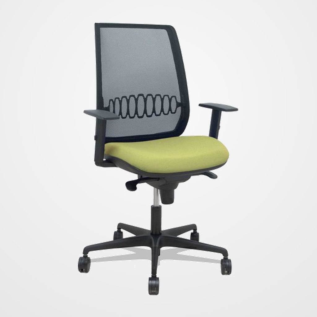 SILLA PIQUERAS Y CRESPO ALARES BRAZOS REGULABLES ERGONOMICA MECANISMO SINCRO RESPALDO MALLA NEGRA ASIENTO TAPIZADO BALI VERDE OLIVA