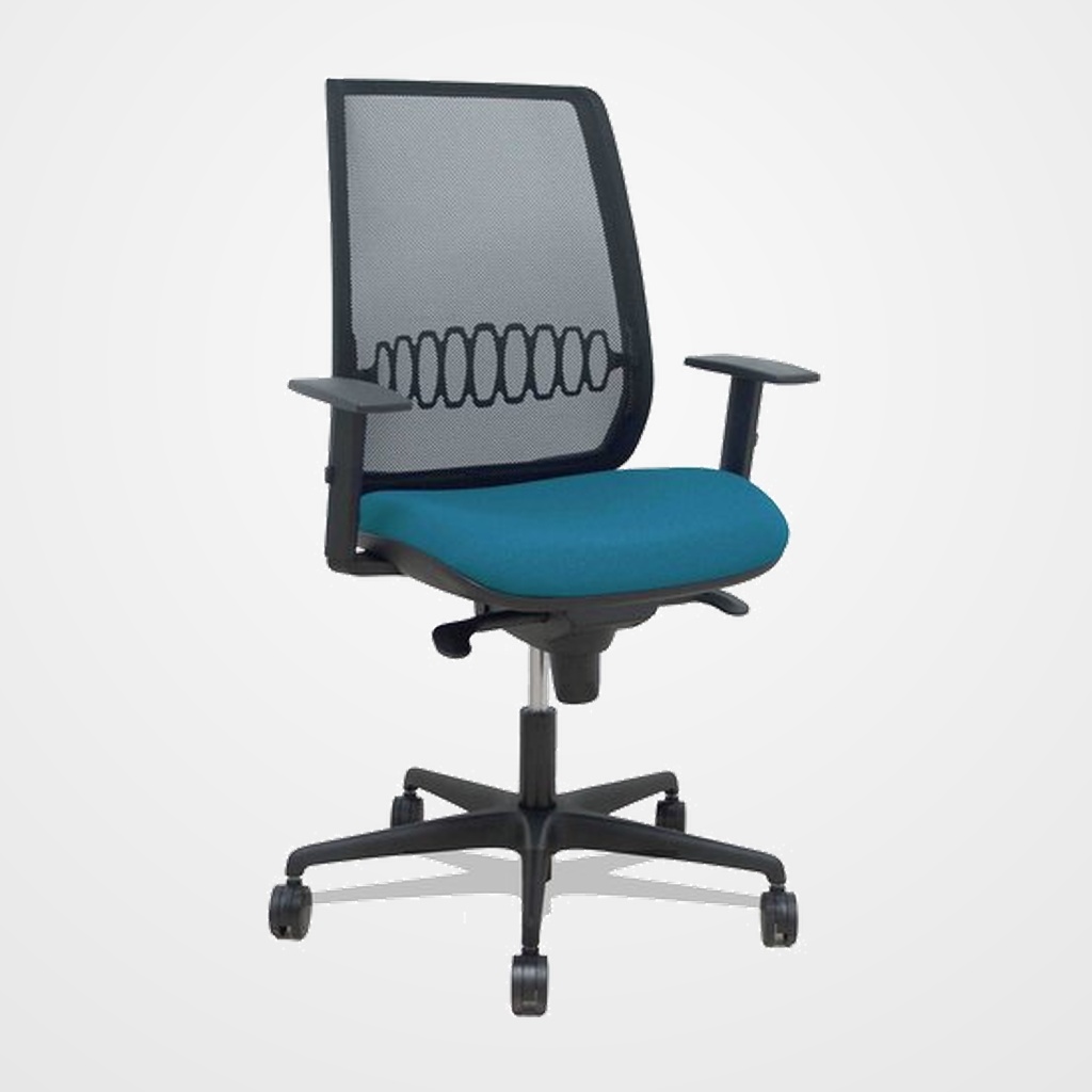 SILLA PIQUERAS Y CRESPO ALARES BRAZOS REGULABLES ERGONOMICA MECANISMO SINCRO RESPALDO MALLA NEGRA ASIENTO TAPIZADO BALI VERDE PETROLEO