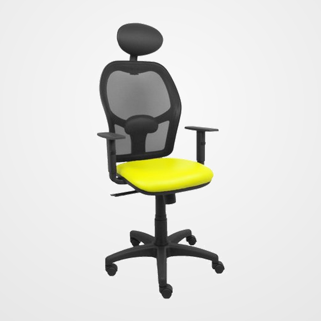SILLA PIQUERAS Y CRESPO ALOCEN BRAZOS REGULABLES CABECERO FIJO MALLA NEGRO Y ASIENTO SIMILPIEL AMARILLO