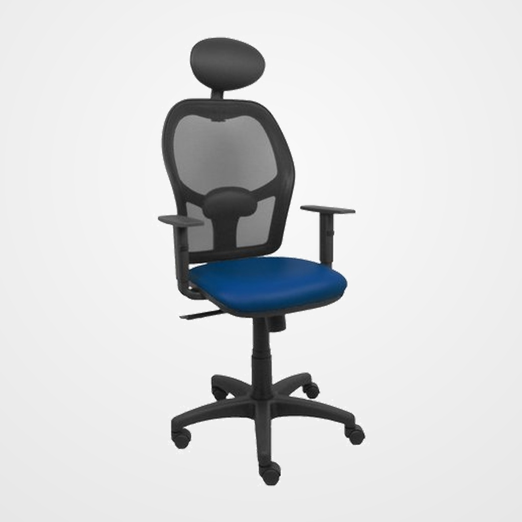SILLA PIQUERAS Y CRESPO ALOCEN BRAZOS REGULABLES CABECERO FIJO MALLA NEGRO Y ASIENTO SIMILPIEL AZUL MARINO
