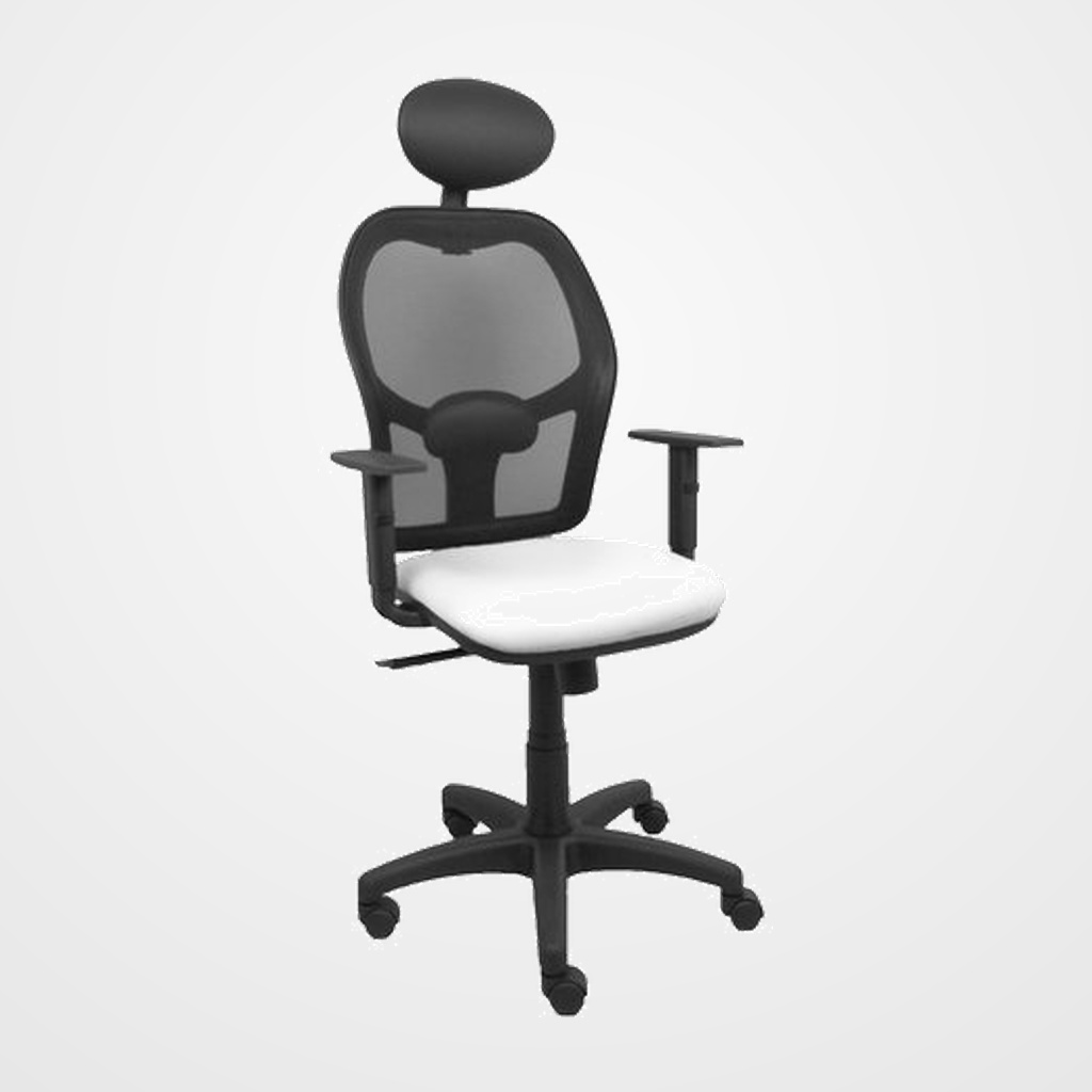 SILLA PIQUERAS Y CRESPO ALOCEN BRAZOS REGULABLES CABECERO FIJO MALLA NEGRO Y ASIENTO SIMILPIEL BLANCO