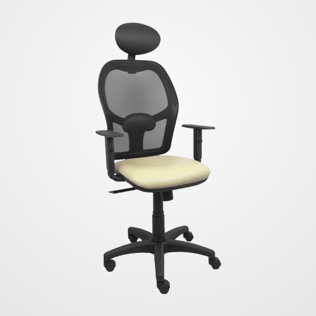 SILLA PIQUERAS Y CRESPO ALOCEN BRAZOS REGULABLES CABECERO FIJO MALLA NEGRO Y ASIENTO SIMILPIEL CREMA