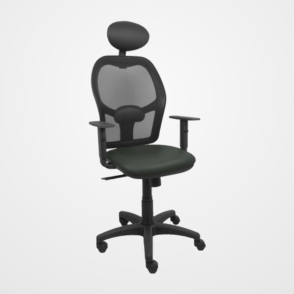 SILLA PIQUERAS Y CRESPO ALOCEN BRAZOS REGULABLES CABECERO FIJO MALLA NEGRO Y ASIENTO SIMILPIEL GRIS OSCURO