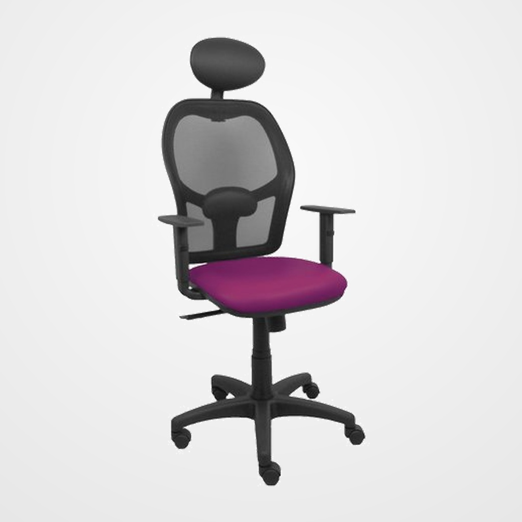 SILLA PIQUERAS Y CRESPO ALOCEN BRAZOS REGULABLES CABECERO FIJO MALLA NEGRO Y ASIENTO SIMILPIEL MORADO