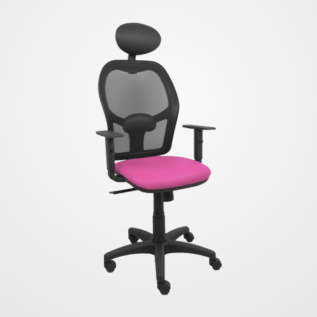 SILLA PIQUERAS Y CRESPO ALOCEN BRAZOS REGULABLES CABECERO FIJO MALLA NEGRO Y ASIENTO SIMILPIEL ROSA