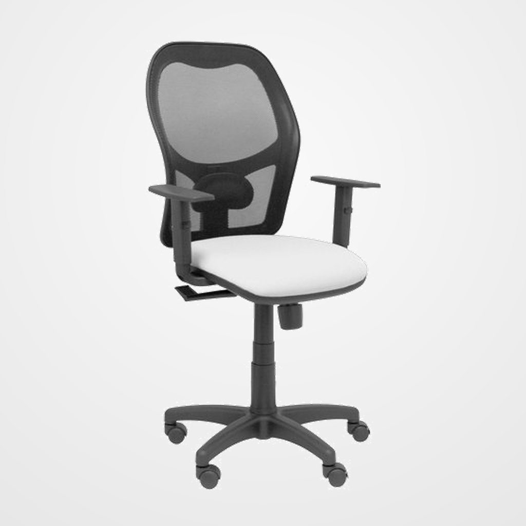 SILLA PIQUERAS Y CRESPO ALOCEN BRAZOS REGULABLES MECANISMO SINCRO REFUERZO LUMBAR RUEDAS NYLON RESPALDO MALLA NEGRA TRANSPIRABLE Y ASIENTO TAPIZADO BALI BLANCO