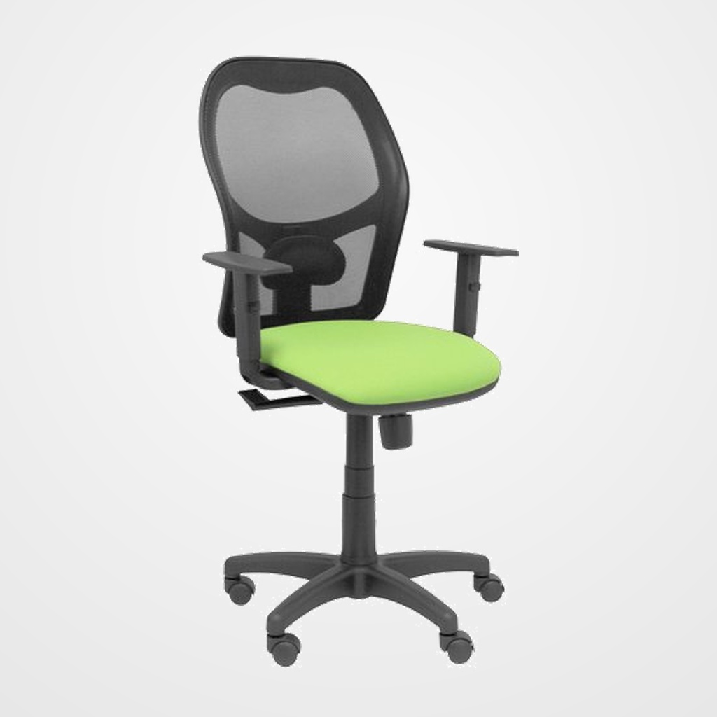 SILLA PIQUERAS Y CRESPO ALOCEN BRAZOS REGULABLES MECANISMO SINCRO REFUERZO LUMBAR RUEDAS NYLON RESPALDO MALLA NEGRA TRANSPIRABLE Y ASIENTO TAPIZADO BALI PISTACHO