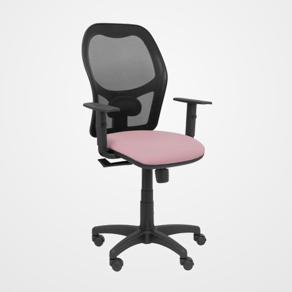 SILLA PIQUERAS Y CRESPO ALOCEN BRAZOS REGULABLES MECANISMO SINCRO REFUERZO LUMBAR RUEDAS NYLON RESPALDO MALLA NEGRA TRANSPIRABLE Y ASIENTO TAPIZADO BALI ROSA