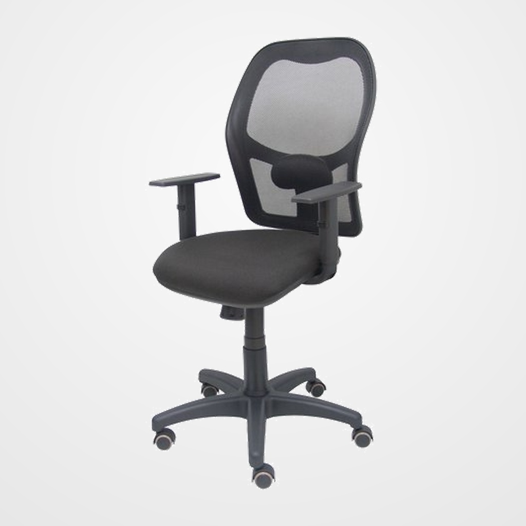 SILLA PIQUERAS Y CRESPO ALOCEN BRAZOS REGULABLES MECANISMO SINCRO REFUERZO LUMBAR RUEDAS PARQUE RESPALDO MALLA NEGRA TRANSPIRABLE Y ASIENTO TAPIZADO BALI NEGRO