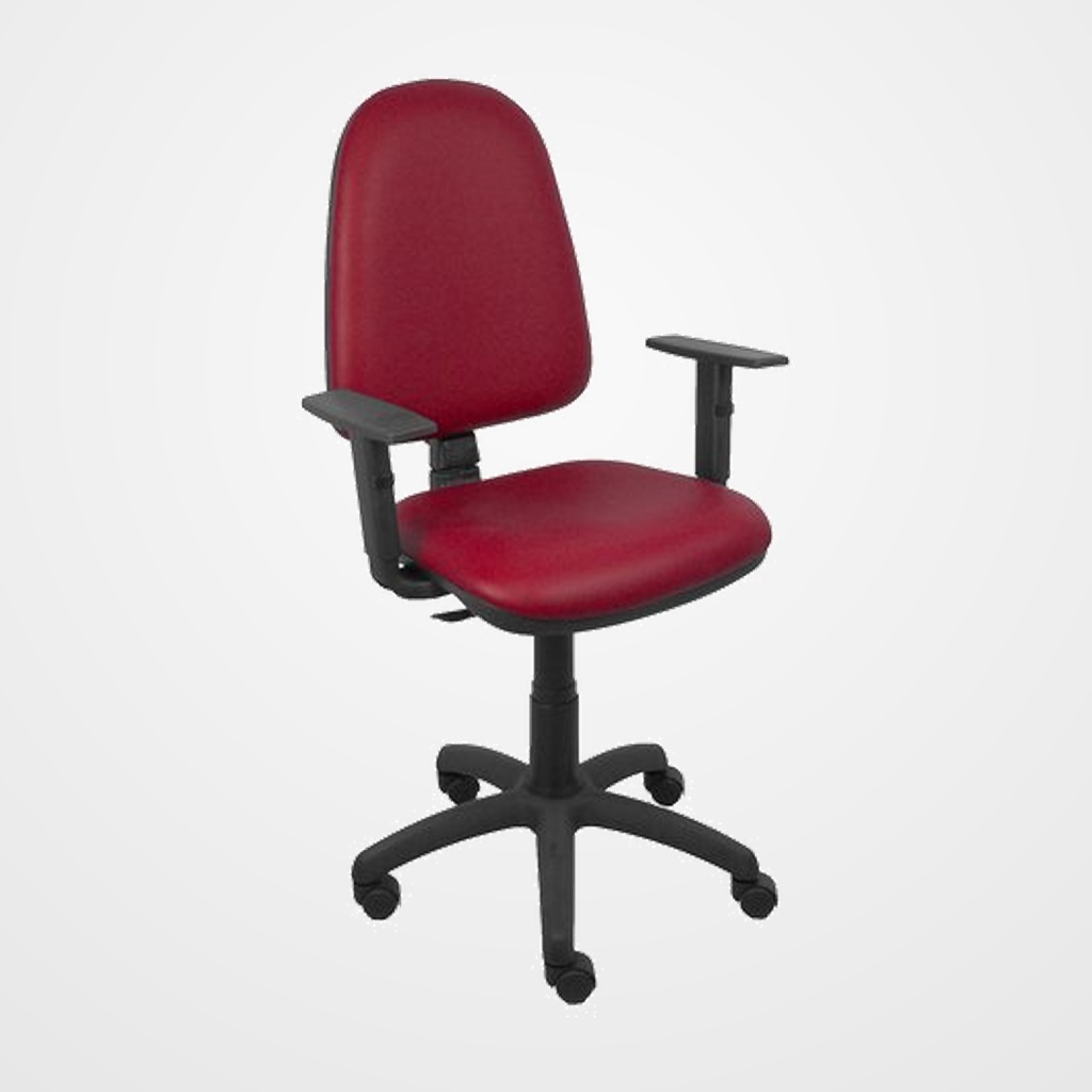 SILLA PIQUERAS Y CRESPO AYNA BRAZOS REGULABLES MECANISMO CONTACTO PERMANENTE CON REGULACION DE PROFUNDIDAD ASIENTO Y RESPALDO TAPIZADO SIMILPIEL GRANATE