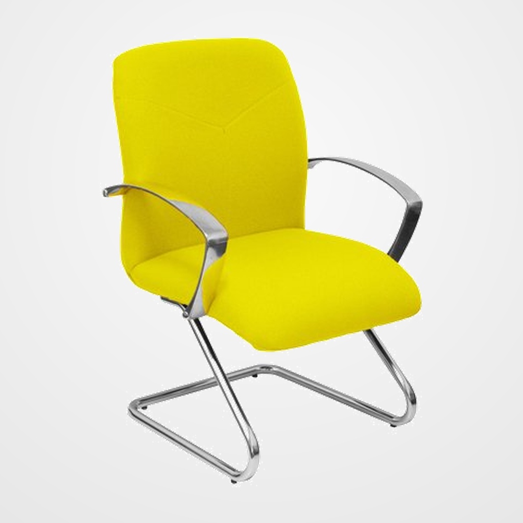 SILLA PIQUERAS Y CRESPO CAUDETE CONFIDENTE ESTRUCTURA PATIN ACABADO CROMADO BRAZOS FIJOS ASIENTO Y RESPALDO TAPIZADO BALI AMARILLO