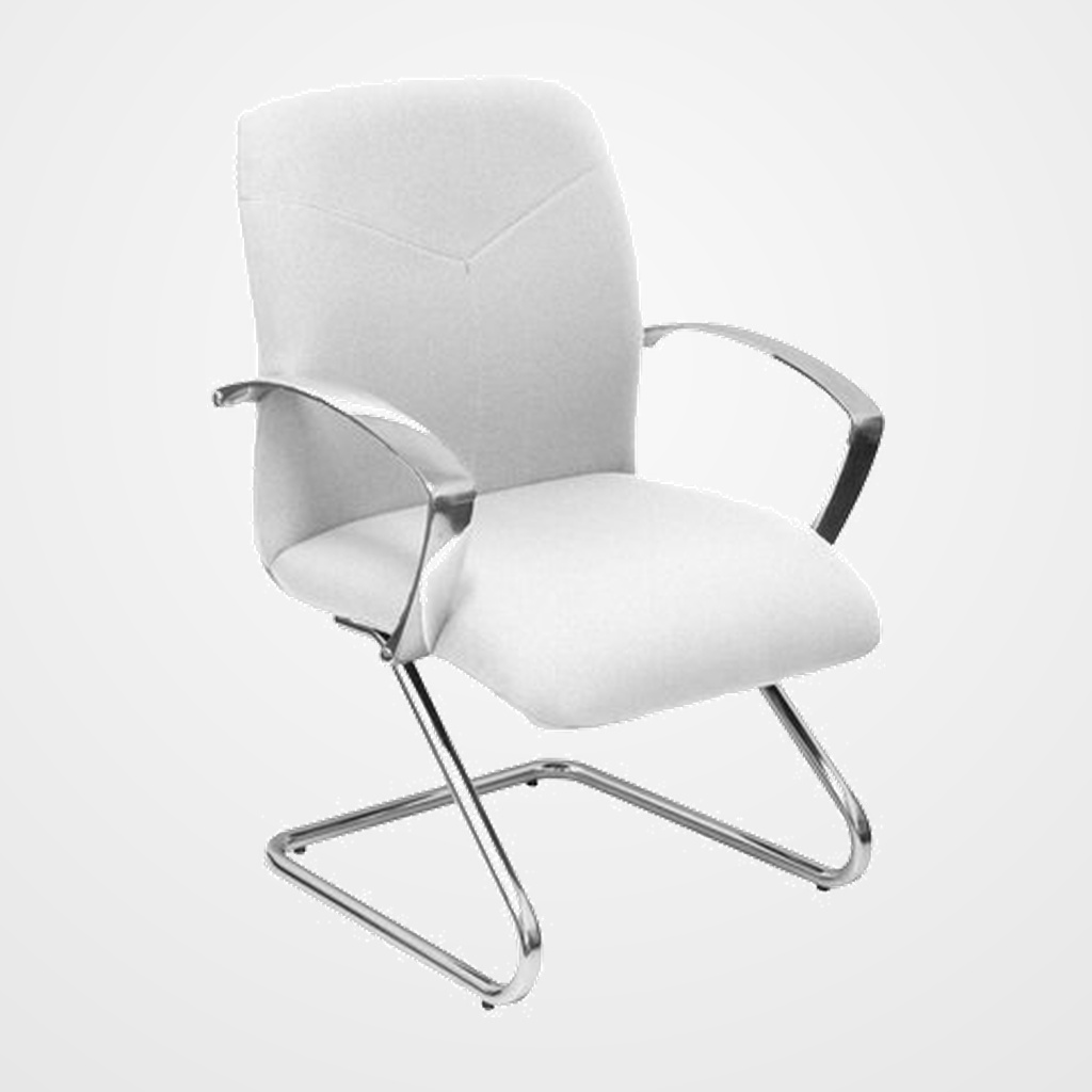 SILLA PIQUERAS Y CRESPO CAUDETE CONFIDENTE ESTRUCTURA PATIN ACABADO CROMADO BRAZOS FIJOS ASIENTO Y RESPALDO TAPIZADO BALI BLANCO