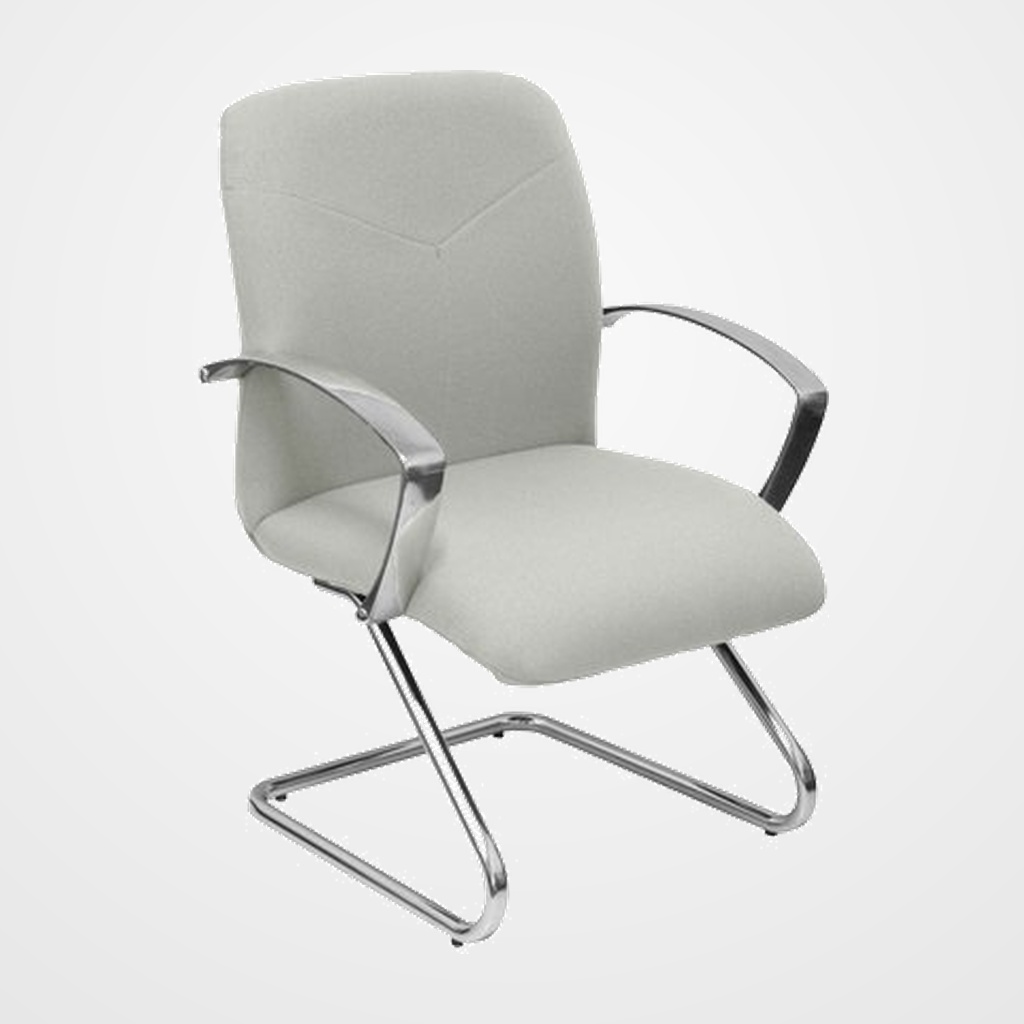 SILLA PIQUERAS Y CRESPO CAUDETE CONFIDENTE ESTRUCTURA PATIN ACABADO CROMADO BRAZOS FIJOS ASIENTO Y RESPALDO TAPIZADO BALI GRIS CLARO