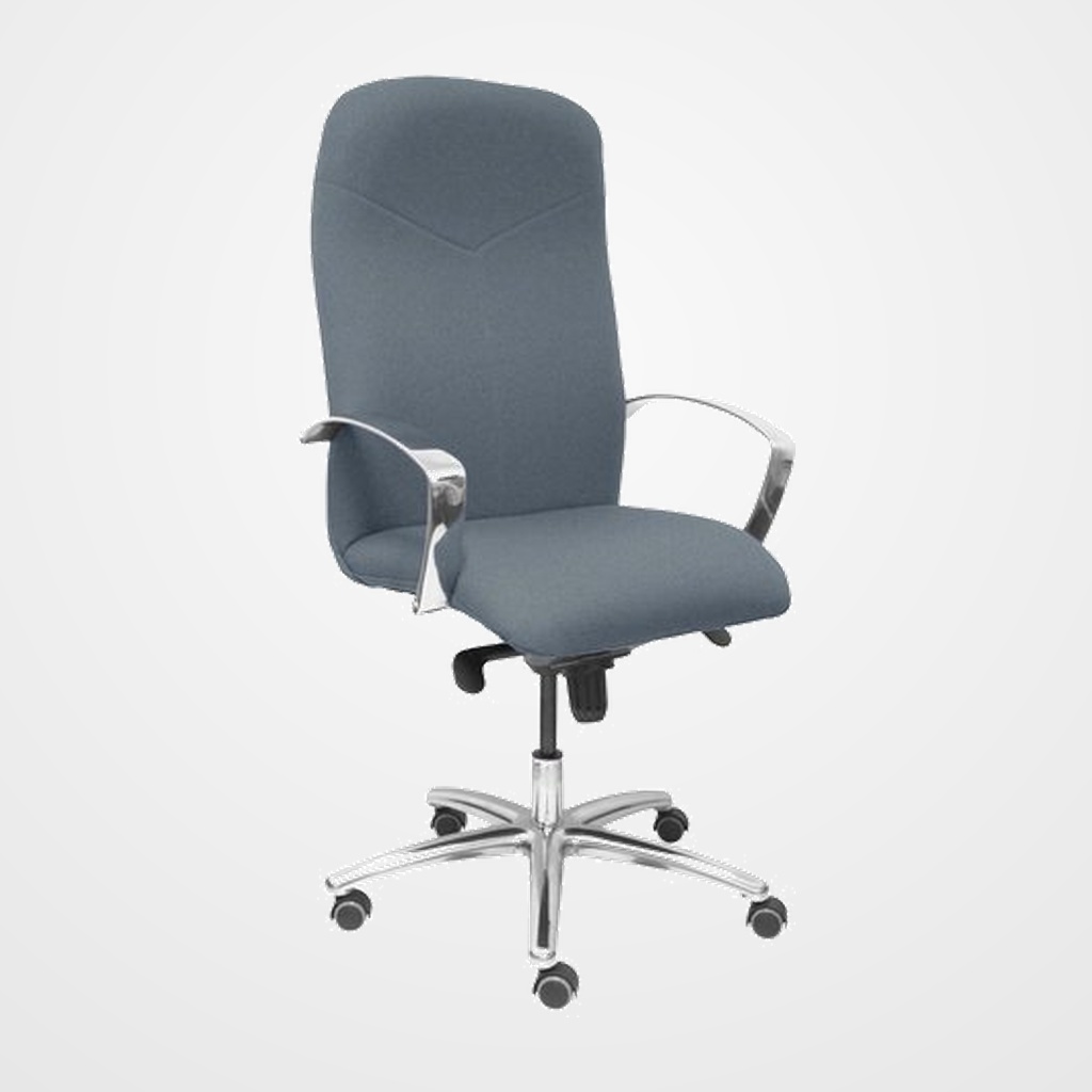SILLA PIQUERAS Y CRESPO CAUDETE DIRECCION BRAZOS FIJOS CROMADOS MECANISMO BASCULANTE MULTIPOSICION Y ALTURA AJUSTABLE GRAN CONFORTABILIDAD RUEDAS de PARQUET ASIENTO Y RESPALDO TAPIZADO BALI GRIS