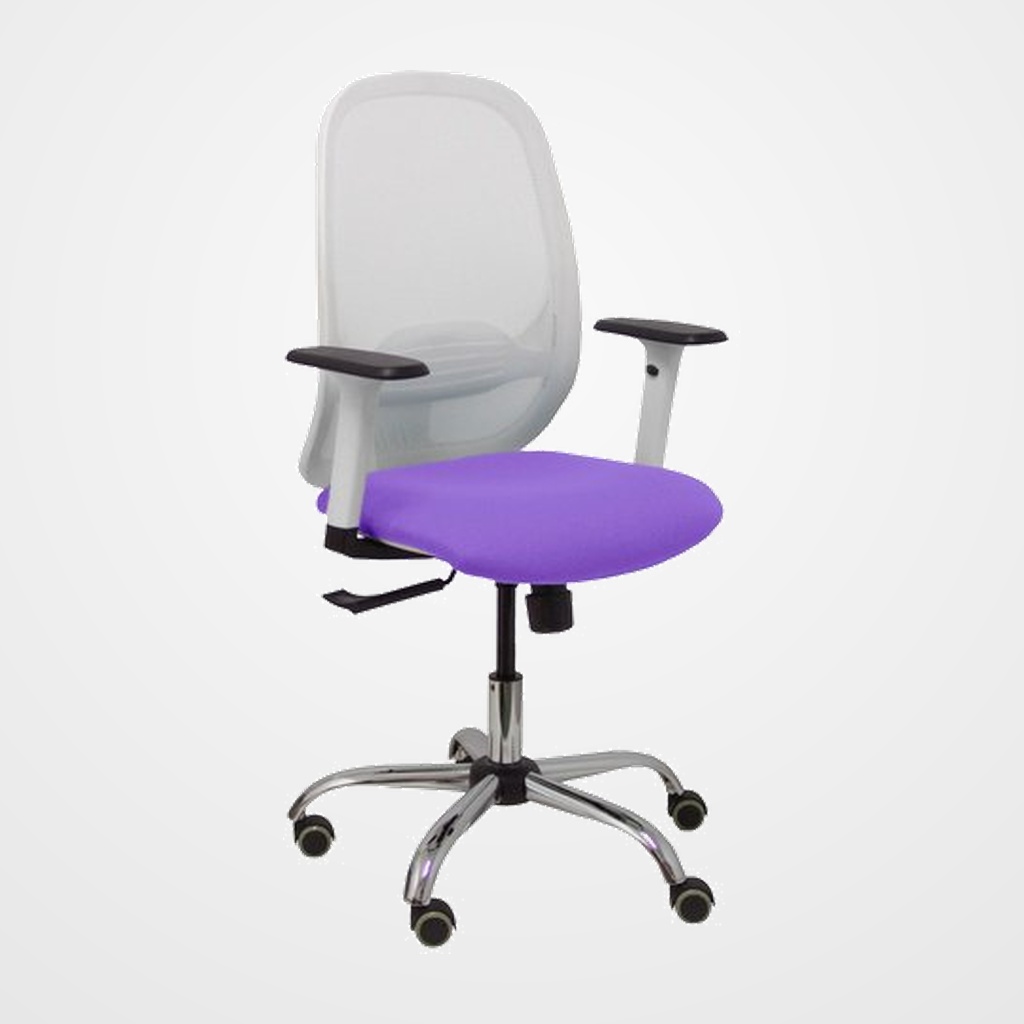 SILLA PIQUERAS Y CRESPO CILANCO BLANCA REGULABLE EN ALTURA RESPALDO MALLA BLANCO BRAZOS REGULABLES RUEDAS de PARQUE ASIENTO TAPIZADO BALI LILA