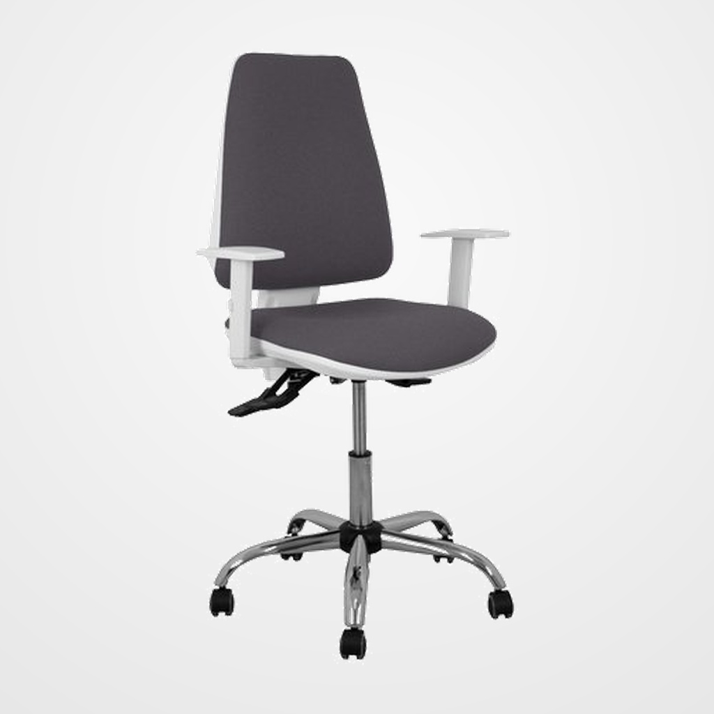 SILLA PIQUERAS Y CRESPO ELCHE BLANCA BRAZOS REGULABLES MECANISMO ASINCRO REGULABLE EN ALTURA BASE METALICA RUEDAS PARQUET ASIENTO Y RESPALDO TAPIZADO BALI GRIS OSCURO