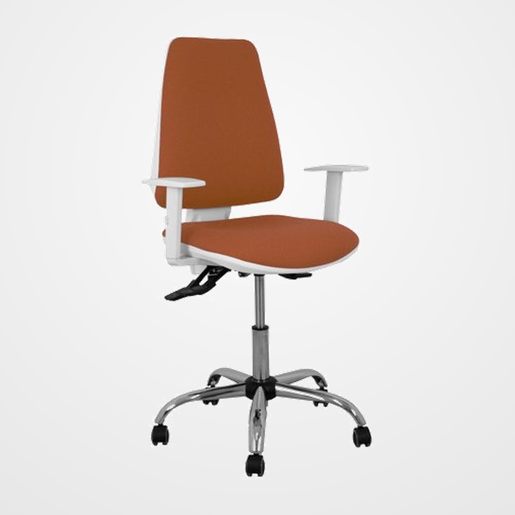 SILLA PIQUERAS Y CRESPO ELCHE BLANCA BRAZOS REGULABLES MECANISMO ASINCRO REGULABLE EN ALTURA BASE METALICA RUEDAS PARQUET ASIENTO Y RESPALDO TAPIZADO BALI MARRON