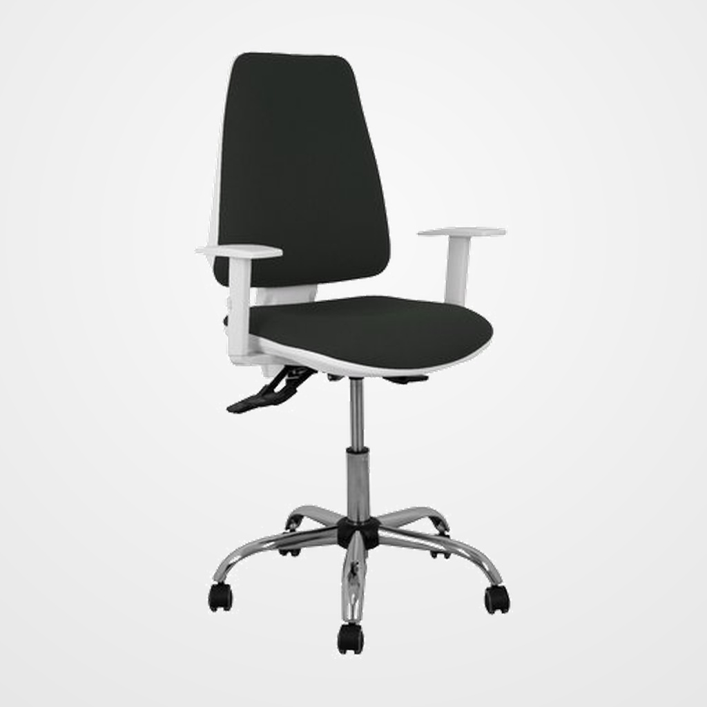 SILLA PIQUERAS Y CRESPO ELCHE BLANCA BRAZOS REGULABLES MECANISMO ASINCRO REGULABLE EN ALTURA BASE METALICA RUEDAS PARQUET ASIENTO Y RESPALDO TAPIZADO BALI NEGRO