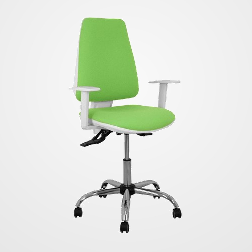 SILLA PIQUERAS Y CRESPO ELCHE BLANCA BRAZOS REGULABLES MECANISMO ASINCRO REGULABLE EN ALTURA BASE METALICA RUEDAS PARQUET ASIENTO Y RESPALDO TAPIZADO BALI PISTACHO